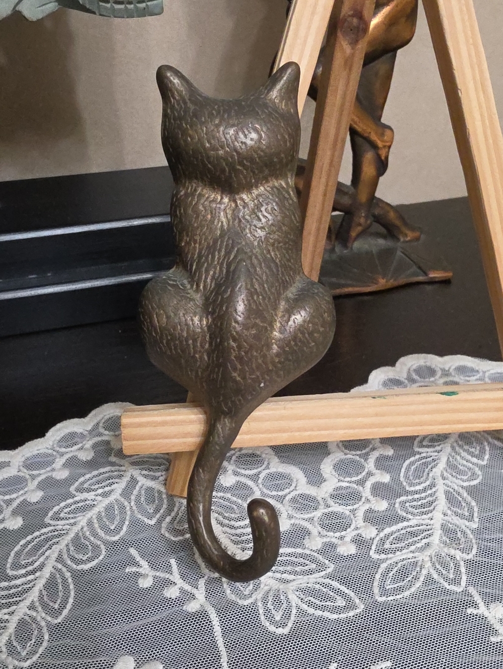Vtg Bronze Cat Door Knocker With Tail Hook for Keys & Small Items